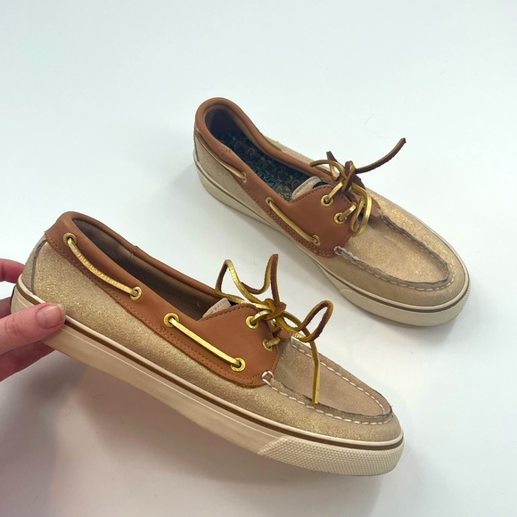 Sperry Shoes | Sperry Top-Sider Tan Gold Metallic Boat Shoe Leather Upper \u0026 Laces | Color: Gold/Tan | Size: 8.5 | Fatefulthreads's Closet